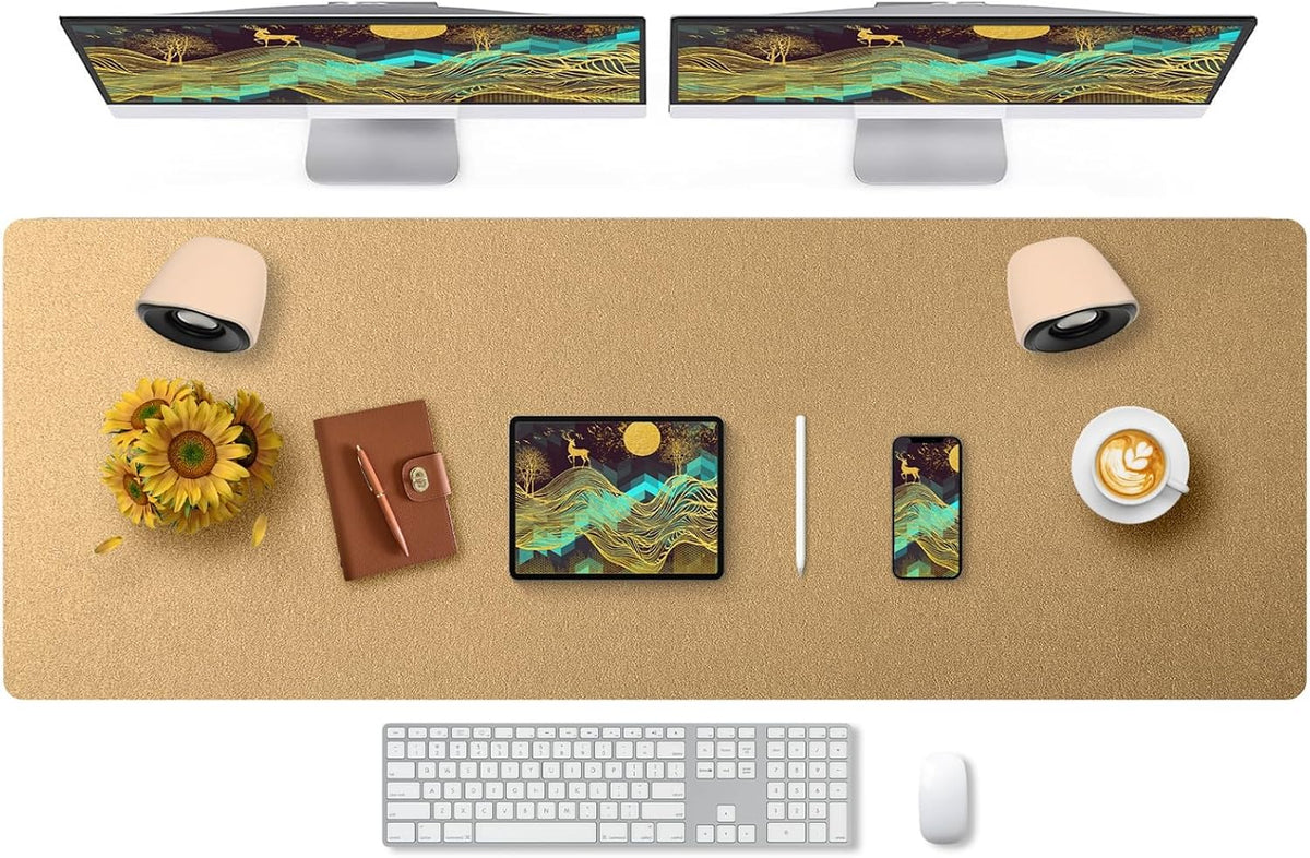 Bloss Leather Desk Pad and Keyboard Wrist Rest, Large Mouse Pad + Keyboard Pad+Mouse Wrist Support, Non-Slip Desk Mat Protector for Office, Home(31.5×15.7 Inches,Beige) - Colors A