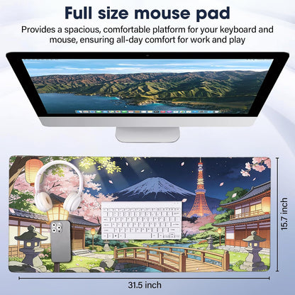 31.5" x 15.7" Waterproof Fabric Desk Pad, Rubber Anti-Slip Base, Stitched Edges No Curling, Fits Laptop Keyboard and Mouse, Smooth Office Mat Large Mouse Pad for Work Game, Black