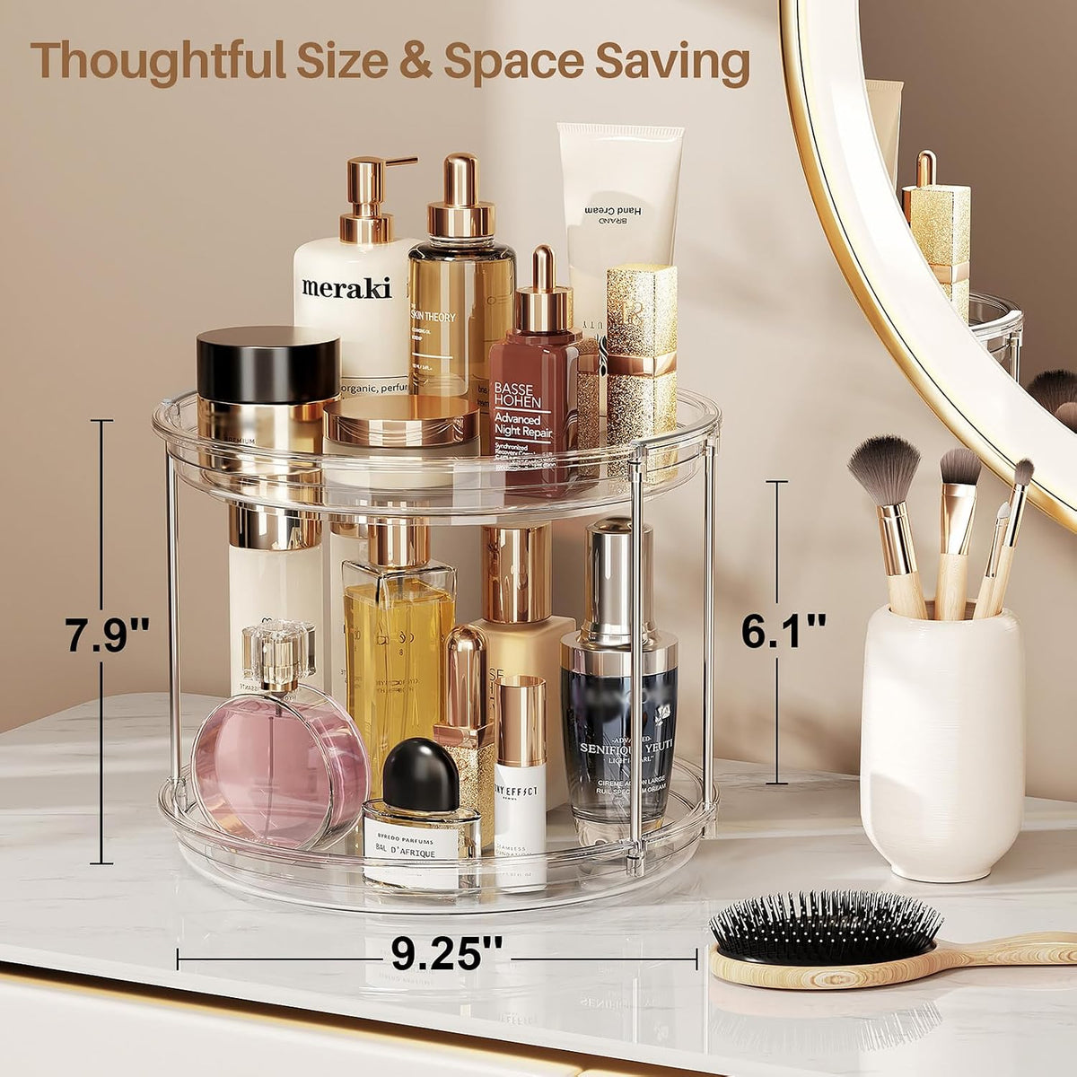 LAMU 2 Tier Lazy Susan Turntable Organizer 9.25'' Rotating Spice Rack Organization for Cabinet, Kitchen, Pantry, Countertop, Bathroom, Vanity, Medicine Cabinet Organizer, Clear