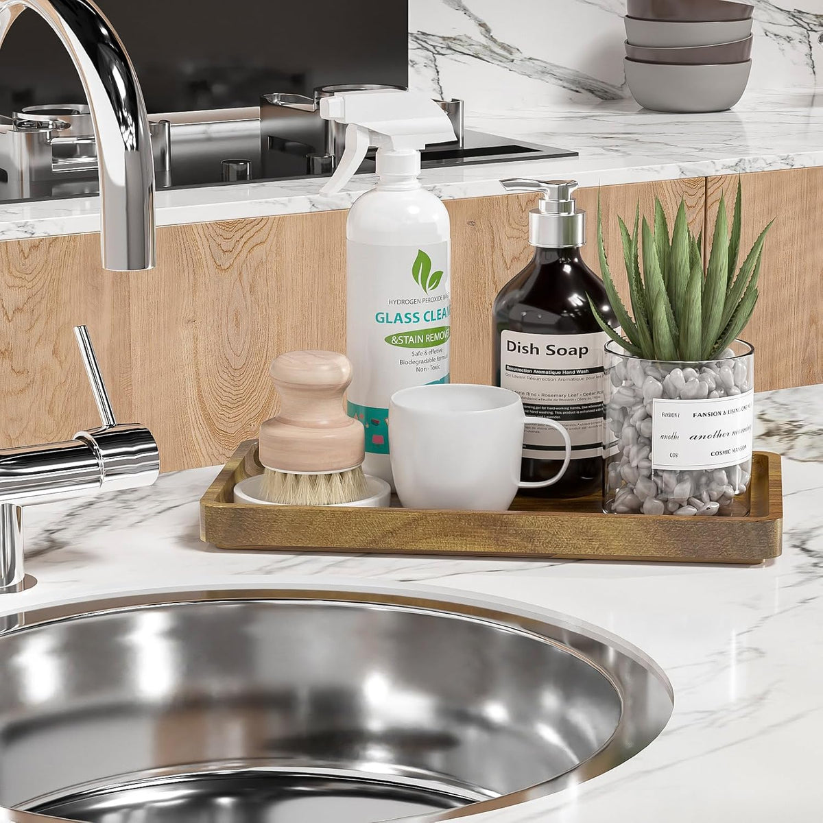 Small Bathroom Vanity Tray for Countertop Makeup Perfume Jewelry Decor Candle Keys, Small Black Kitchen Tray for Soap Dispenser Spice Bamboo Toilet Tray 7.9" L x 4" W x 0.79" H