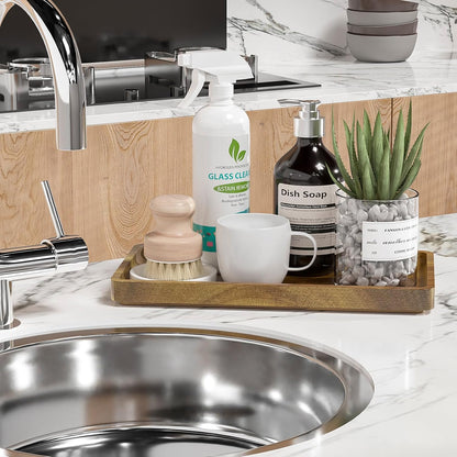 Small Bathroom Vanity Tray for Countertop Makeup Perfume Jewelry Decor Candle Keys, Small Black Kitchen Tray for Soap Dispenser Spice Bamboo Toilet Tray 7.9" L x 4" W x 0.79" H
