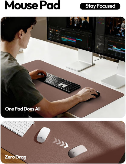 YSAGi Leather Desk Pad Protector, Large Mouse Pad, Non-Slip PU Leather Desk Blotter, Waterproof Writing Pad for Office and Home (31.5" x 15.8", Eggshell) - Colors B