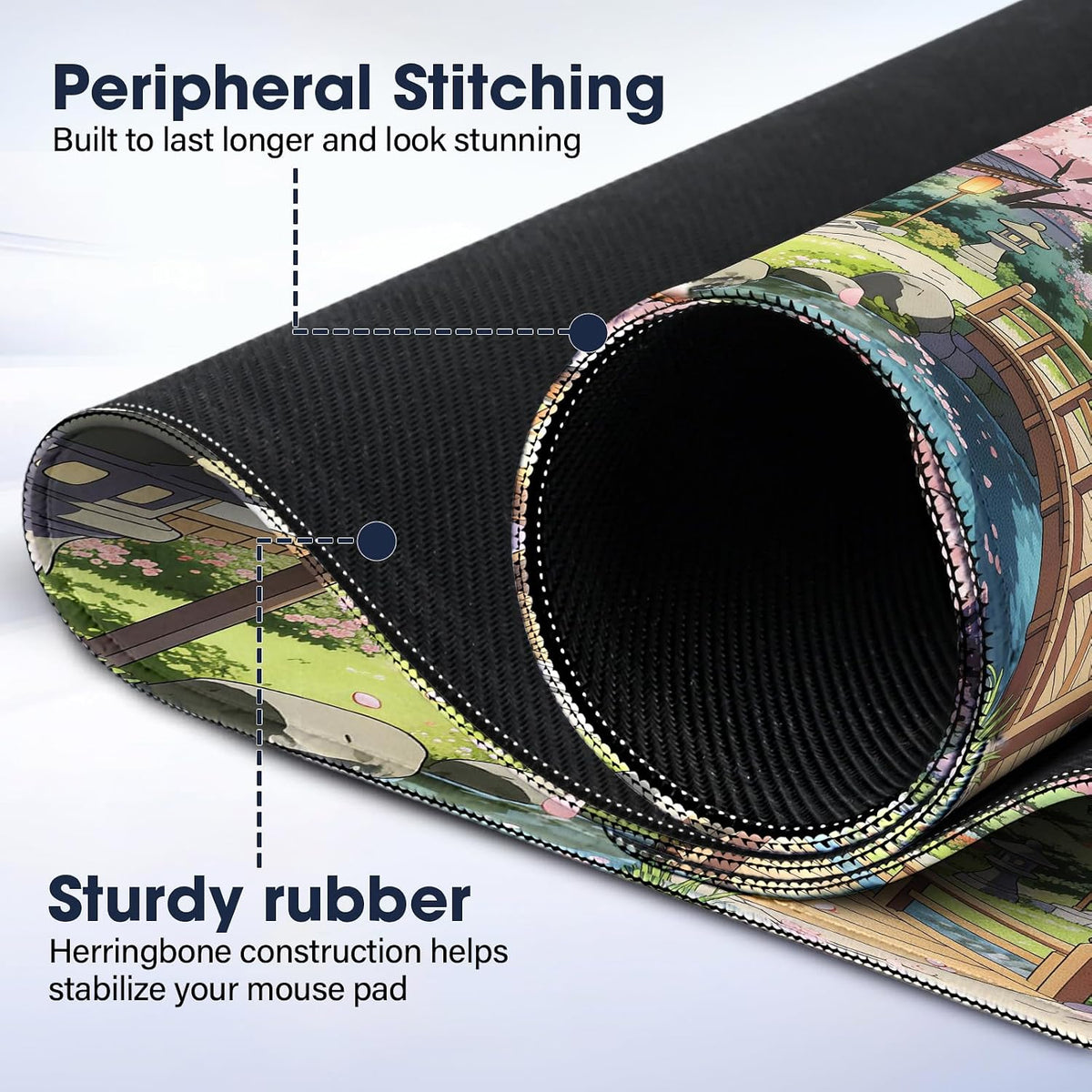 31.5" x 15.7" Waterproof Fabric Desk Pad, Rubber Anti-Slip Base, Stitched Edges No Curling, Fits Laptop Keyboard and Mouse, Smooth Office Mat Large Mouse Pad for Work Game, Black