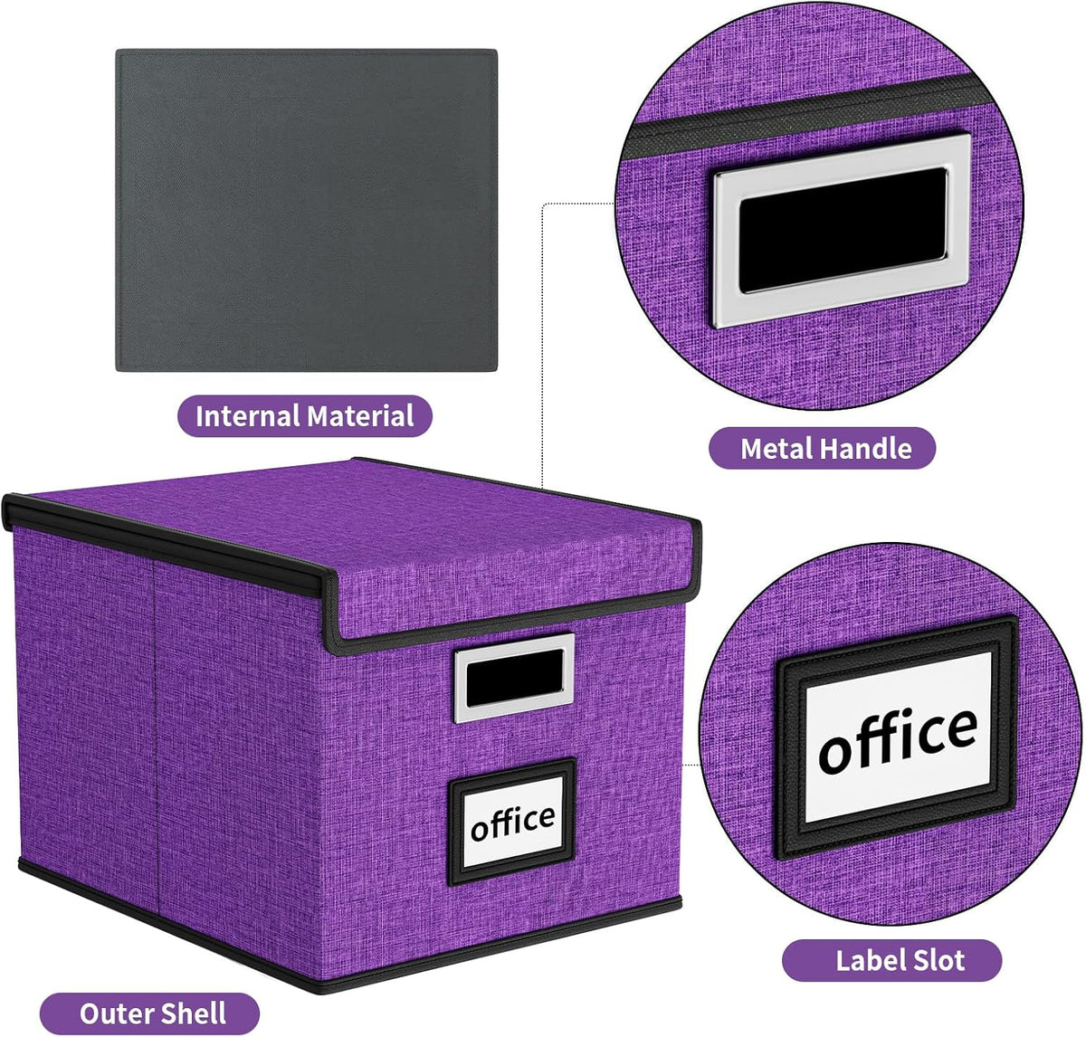 Upgraded Portable File Organizer Box with Lid, Collapsible Linen Hanging Filing Storage Boxes with Plastic Slides, Decorative Home/Office Filing System Box for File and Folders Storage (Gray)