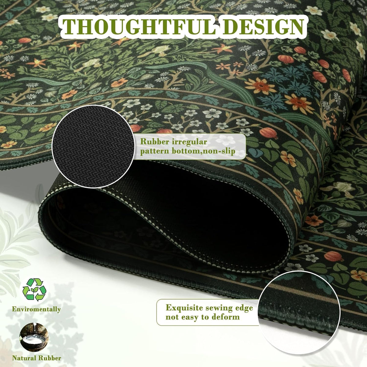 iCasso Desk Mat for Keyboard and Mouse, Large Mouse Pad, Desk Pad Mat, Anti-Slip Big Mousepad with Stitched Edges for Computer Desktop(Deep Green)