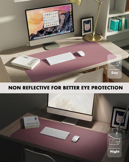 Double-Sided Desk Pad, 31.5"x15.7"Leather Desk Mat, Eco Cork Desk Pad Protector,Large Mouse Pad,Waterproof Desk Blotter for Office/Home(Coffee)