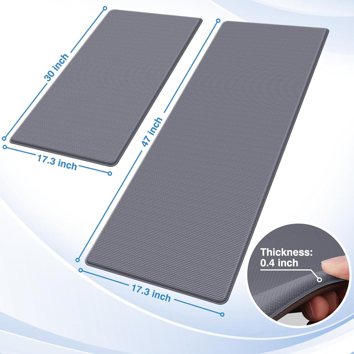StepRite Kitchen Mats, 2PCS Kitchen Rugs, Cushioned Anti Fatigue Kitchen Mats for Floor, Non-Slip Standing Desk Mat, Waterproof Kitchen Rug Set for Kitchen, Floor, Office, 17.3"x30"+17.3"x47", Black