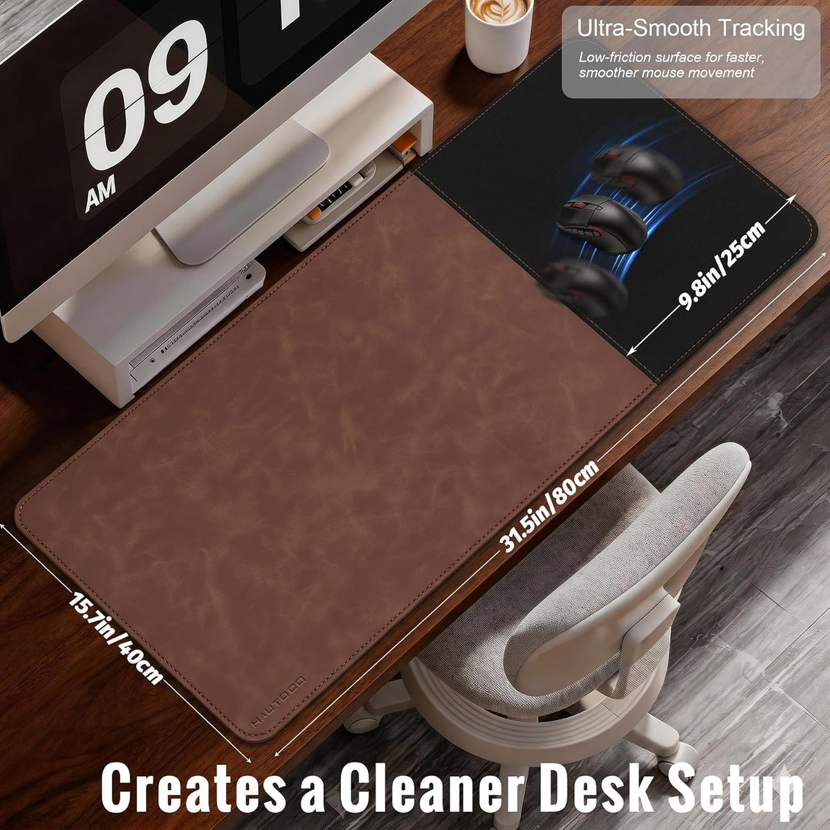Cork Desk Mat 31.5"x15.7", Distressed PU Leather & Cloth Desk Pad
