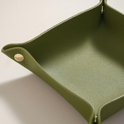 OLETHA Small Foldable Valet Tray, Travel Essentials for Women, Portable Catchall Organizer for Jewelry & Keys, for Hotel Nightstands, Home Office & Desk, Aesthetic Faux Leather, Light Taupe