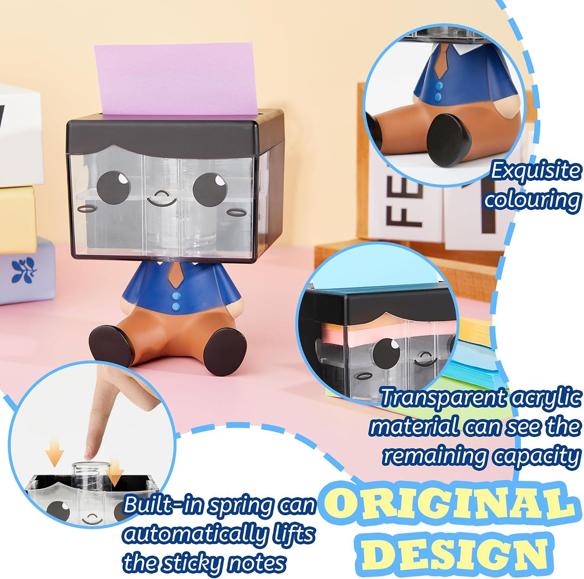 Pop-up Notes Dispenser for Desk, Idea Boy Sticky Note Holder for Office School, Cute Office Supplies, 3x3 in, Magnetic Design, White, 1 Pack