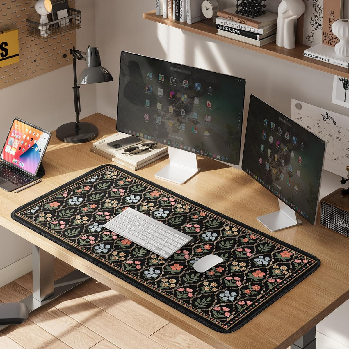 Desk Mat,Mouse Pad for Office Desk,35.4x15.7in,Pink Flowers