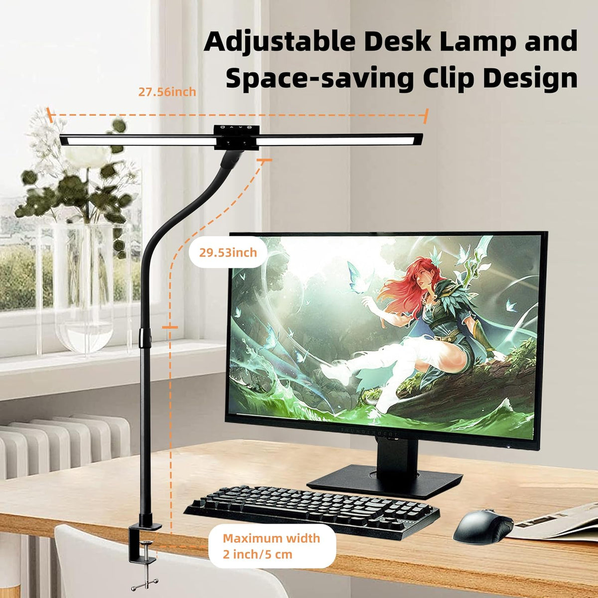 BAYSQUIRREL Led Desk Lamp with Clamp,Desk Light with Human Sensor,Gooseneck Remote Eye Protection Desk Lighting,24W Ultra Bright Stepless Dimming and Tempering LED Desk Lamp for Home Office, Bedroom
