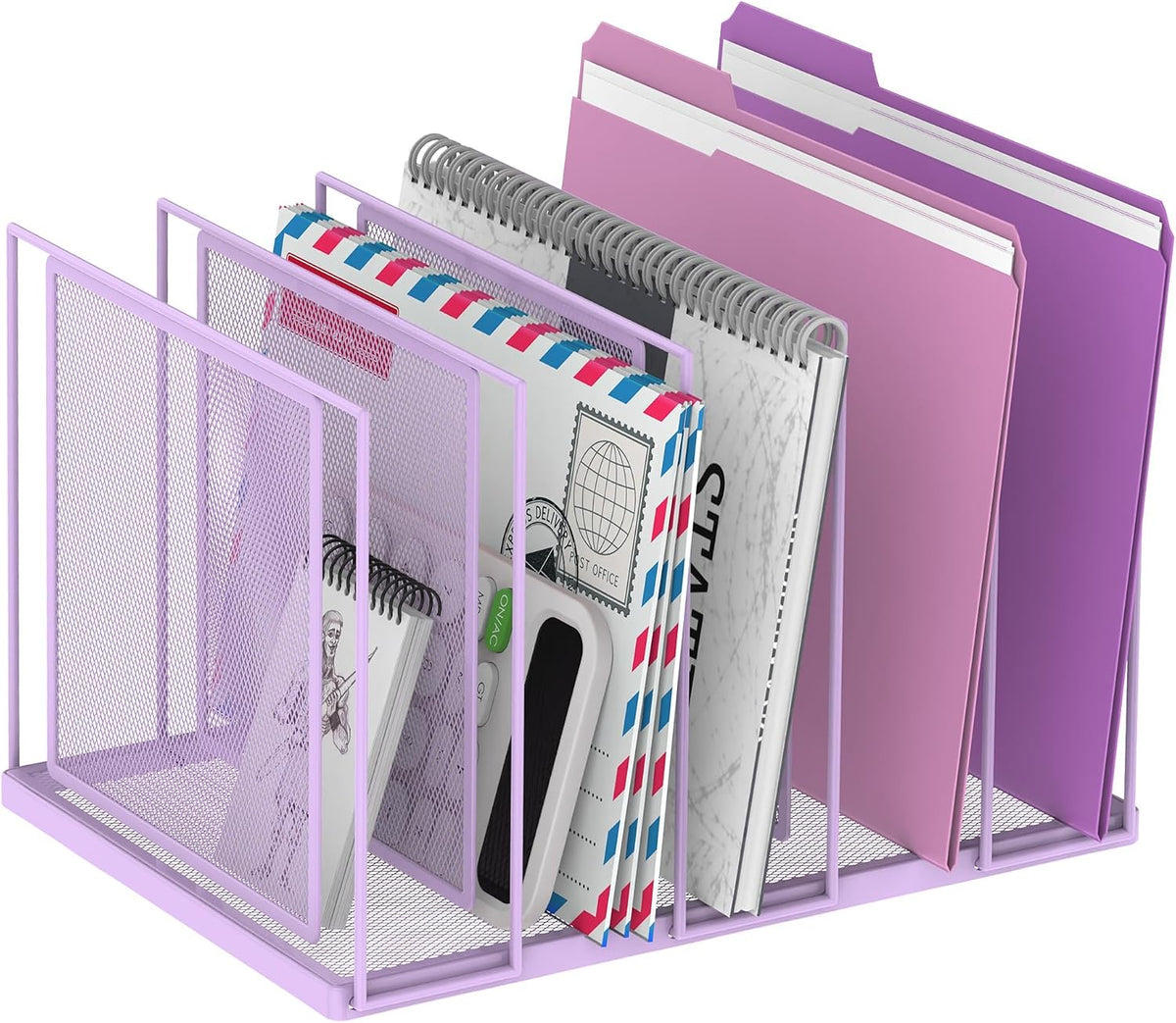 File Organizer for Desk, 5-Section Vertical File Sorter, Paper Holder Organizer Standing Metal File Folder for Office Home Classroom, Black