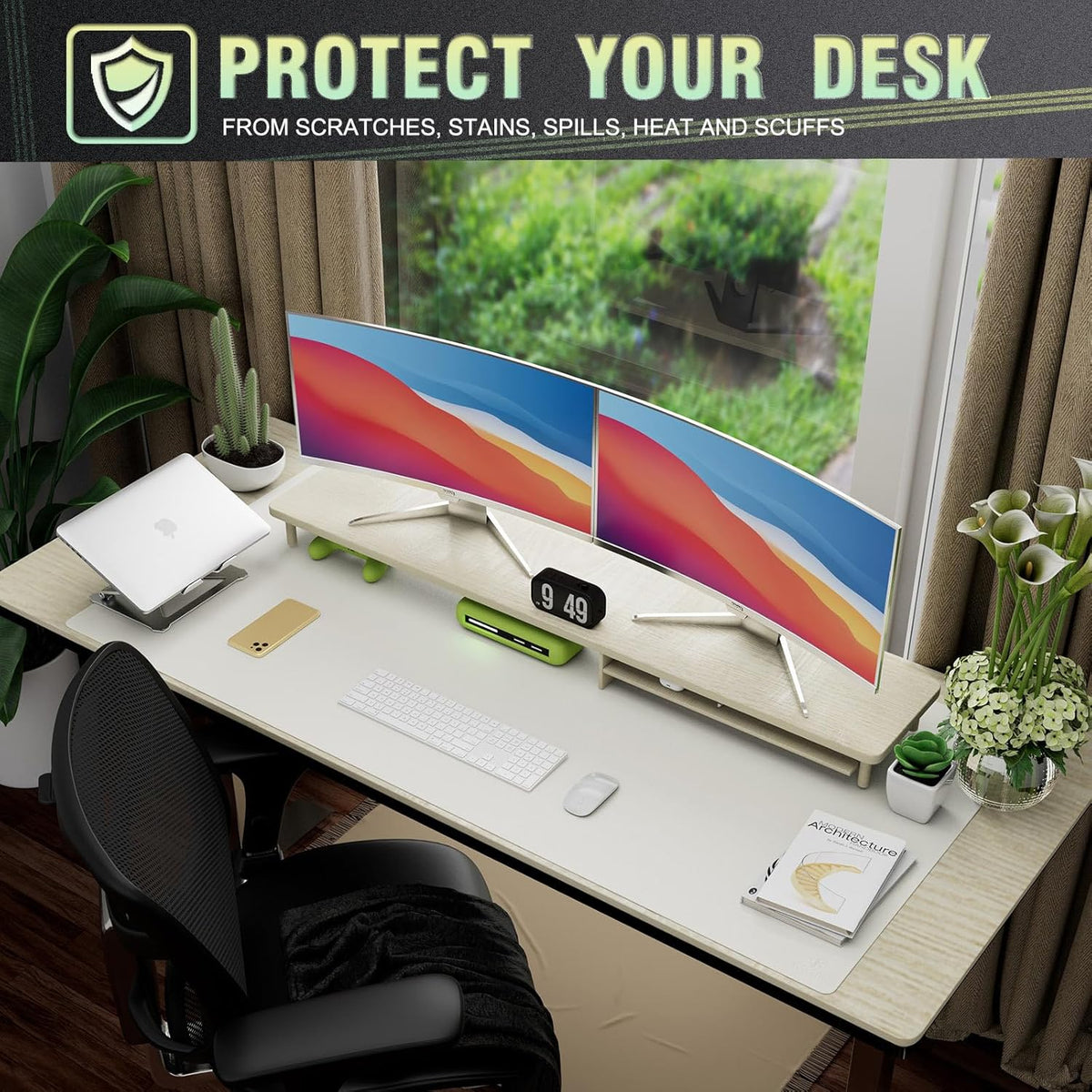 K KNODEL Large Office Leather Desk Mat, Mouse and Keyboard Pad, Computer and Laptop Mat, Desktop Protector and Cover, Writing Pad and Blotter (31.5"x15.7", Black)