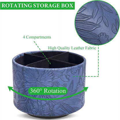Round Leather Art Supply Organizer,Remote Control Holder,360 Degree Rotating,Multi-Functional Pencil Holder,4 Compartments Desktop Stationary Organizer(1-Blue Bird) - Colors C