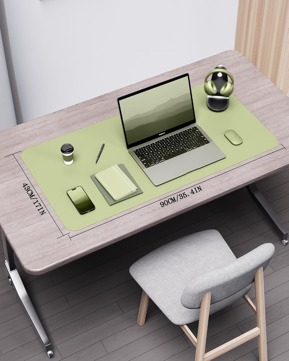 Double-Sided Desk Pad, 31.5"x15.7"Leather Desk Mat, Eco Cork Desk Pad Protector,Large Mouse Pad,Waterproof Desk Blotter for Office/Home(Coffee)