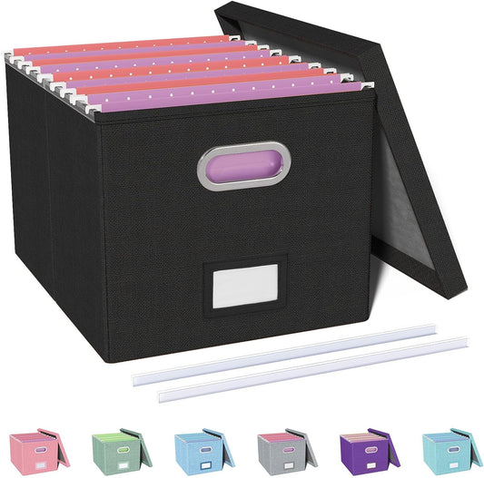 Oterri File Organizer, File Box, File Cabinet for Letter File Folder Storage, Portable Storage Bins with Lids for Office/Decor/Home,Document Organizer,Green-Box Only