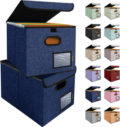 BALEINE File Organizer Box with Lid, Collapsible File Folder Organizer with Plastic Slide, Hanging File Folder Box for Office Document Storage (Black)