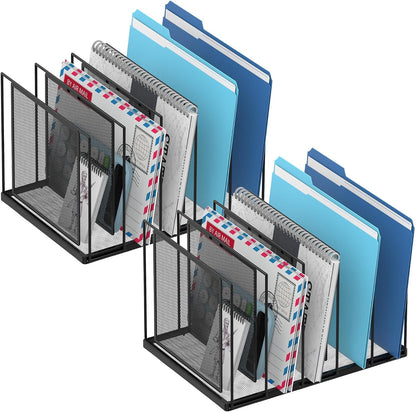 File Organizer for Desk, 5-Section Vertical File Sorter, Paper Holder Organizer Standing Metal File Folder for Office Home Classroom, Black