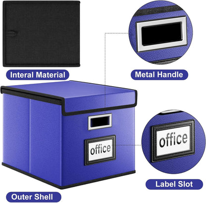 Upgraded Portable File Organizer Box with Lid, Collapsible Linen Hanging Filing Storage Boxes with Plastic Slides, Decorative Home/Office Filing System Box for File and Folders Storage (Gray)