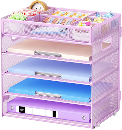 Marbrasse 5 Tier Paper Organizer Letter Tray, Mesh Desk File Organizer with Handle, Paper Sorter Desk Organizer for Home Office Supplies - Black, Adjustable