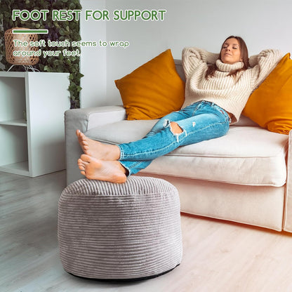 Round Stuffed Pouf Ottoman, Corduroy Poufs with Foam Chunk Filling, Furry and Fluffy Pouf Foot Stool Storage Ottoman, 20 X 15 Floor Poufs Foot Rest for Living Room, Dark Grey