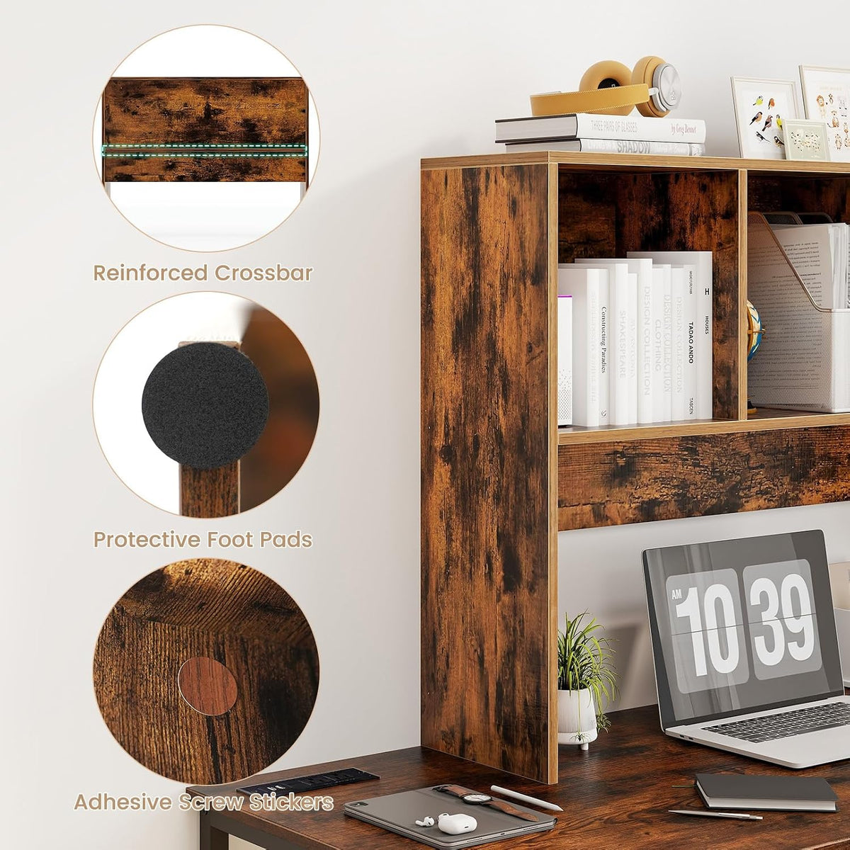 Desktop Bookshelf, Countertop Storage Hutch with 5 Shelves for Computer Desk, Desk 3-Tier Display Rack, Multipurpose Wood Desktop Hutch Storage Organizer for Dorm Office Home