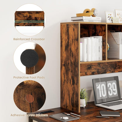 Desktop Bookshelf, Countertop Storage Hutch with 5 Shelves for Computer Desk, Desk 3-Tier Display Rack, Multipurpose Wood Desktop Hutch Storage Organizer for Dorm Office Home