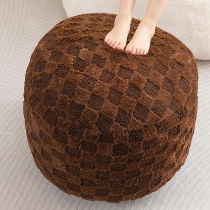 Round Stuffed Pouf Ottoman, Corduroy Poufs with Foam Chunk Filling, Furry and Fluffy Pouf Foot Stool Storage Ottoman, 20 X 15 Floor Poufs Foot Rest for Living Room, Dark Grey