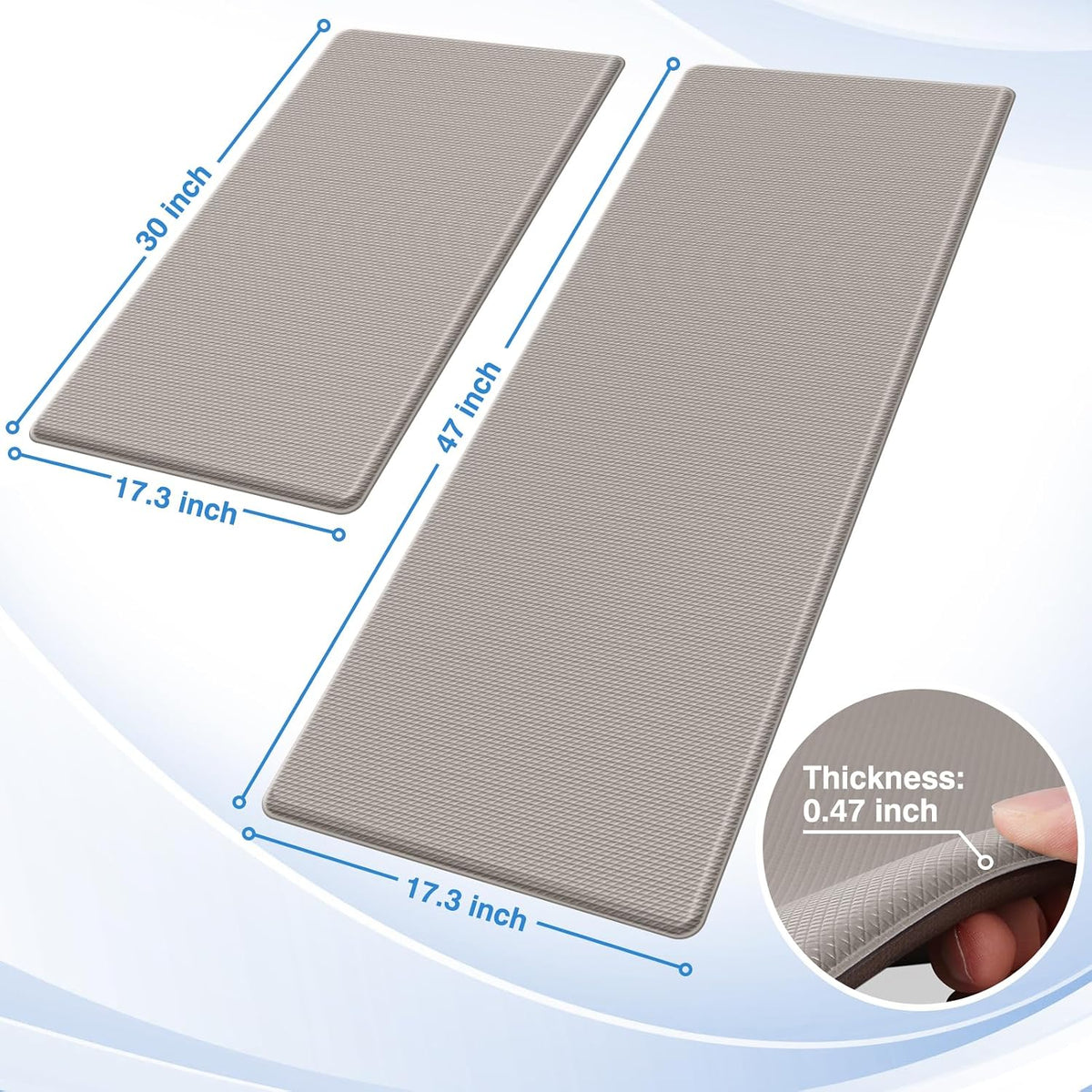 StepRite Kitchen Mats, 2PCS Kitchen Rugs, Cushioned Anti Fatigue Kitchen Mats for Floor, Non-Slip Standing Desk Mat, Waterproof Kitchen Rug Set for Kitchen, Floor, Office, 17.3"x30"+17.3"x47", Black