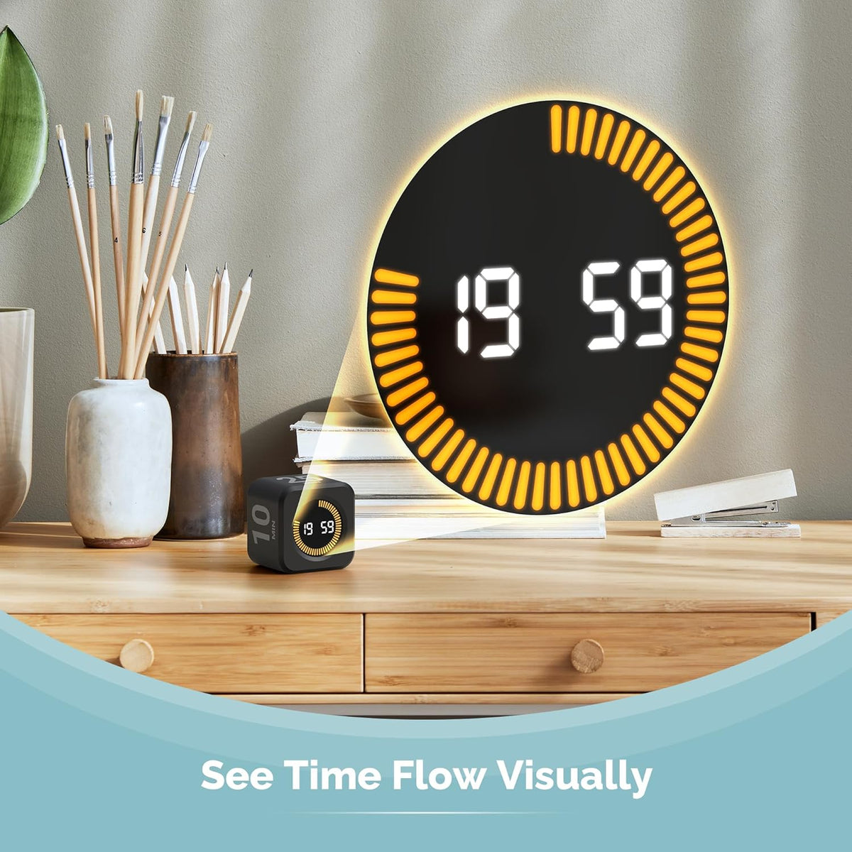 KADAMS Pomodoro Cube Timer Productivity Visual Timer - 5/10/25/50 Min Rotating Countdown (1, Green)