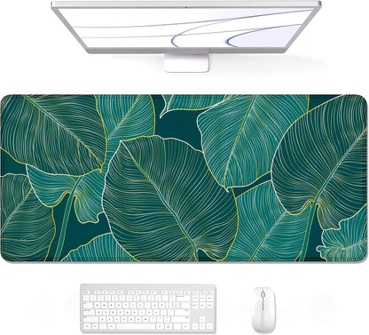 Auhoahsil Desk Mat, Ultra Large Mouse Pad, XXL Gaming Mousepad, Green Tropical Leaves Deskpad, Big Extended Full Size Mouse Pad, Desktop Desk Matt for Keyboard, Laptop & Computer, 35.5 x 15.7 in - Colors A
