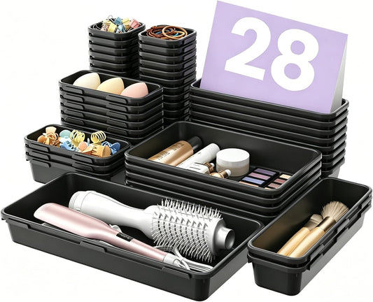 A-LuGei 【Military Grade】 Drawer Organizer, 【𝟱𝗦𝗶𝘇𝗲】 Makeup organizer, 【Holds 177 Items】 Bathroom Organizers and Storage, Organization and Storage, Desk Drawer Organizer for Vanity (Clear)