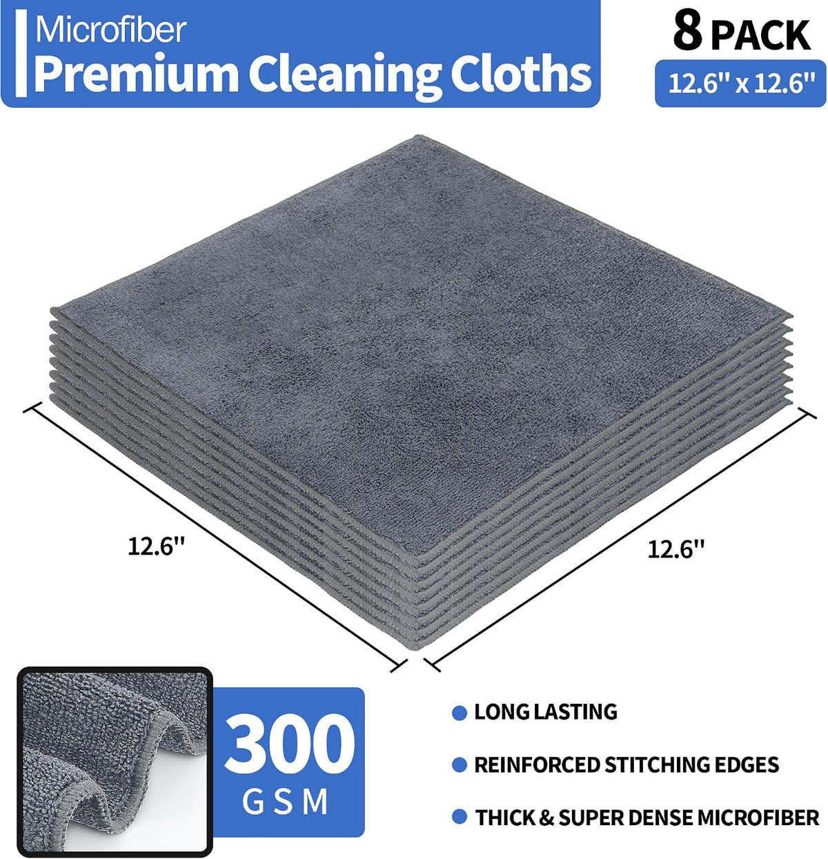 Microfiber Cleaning Cloth, Cleaning Rags Microfiber Towel Bulk Absorbent Lint-Free Wash Cloths, All-Purpose Shop Towels for Cars, Automotive, Garage, Home & Kitchen 11.5"*11.5"