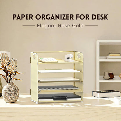 Supeasy 5 Trays Paper Organizer Letter Tray with Handle-Mesh Desk File Holders, Paper Sorter Desk Organizer for Office, Home, Classroom or School