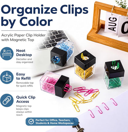 Seajan 12 Pack Magnetic Paper Clip Dispenser Paper Clip Holder Back to School Black Paperclip Dispenser Magnetic Desktop Organizer for Desk School Office Home Supplies