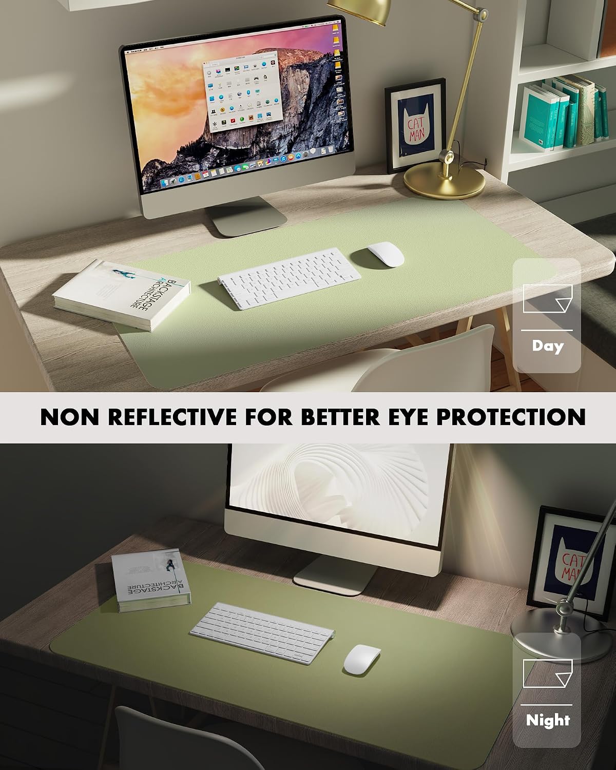 Double-Sided Desk Pad, 31.5"x15.7"Leather Desk Mat, Eco Cork Desk Pad Protector,Large Mouse Pad,Waterproof Desk Blotter for Office/Home(Coffee)