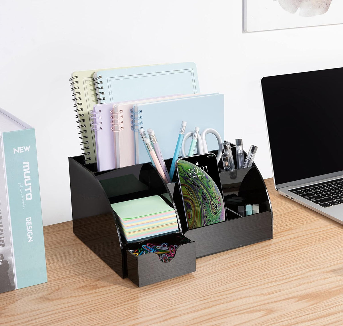 My Space Organizers Clear Acrylic Desk Oganizer, 9 Compartments, Office Supplies and Desk Accessories Organizer, Home Decor Desktop Organizer (Clear)