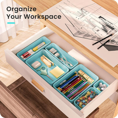 A-LuGei 【Military Grade】 Drawer Organizer, 【𝟱𝗦𝗶𝘇𝗲】 Makeup organizer, 【Holds 177 Items】 Bathroom Organizers and Storage, Organization and Storage, Desk Drawer Organizer for Vanity (Clear)