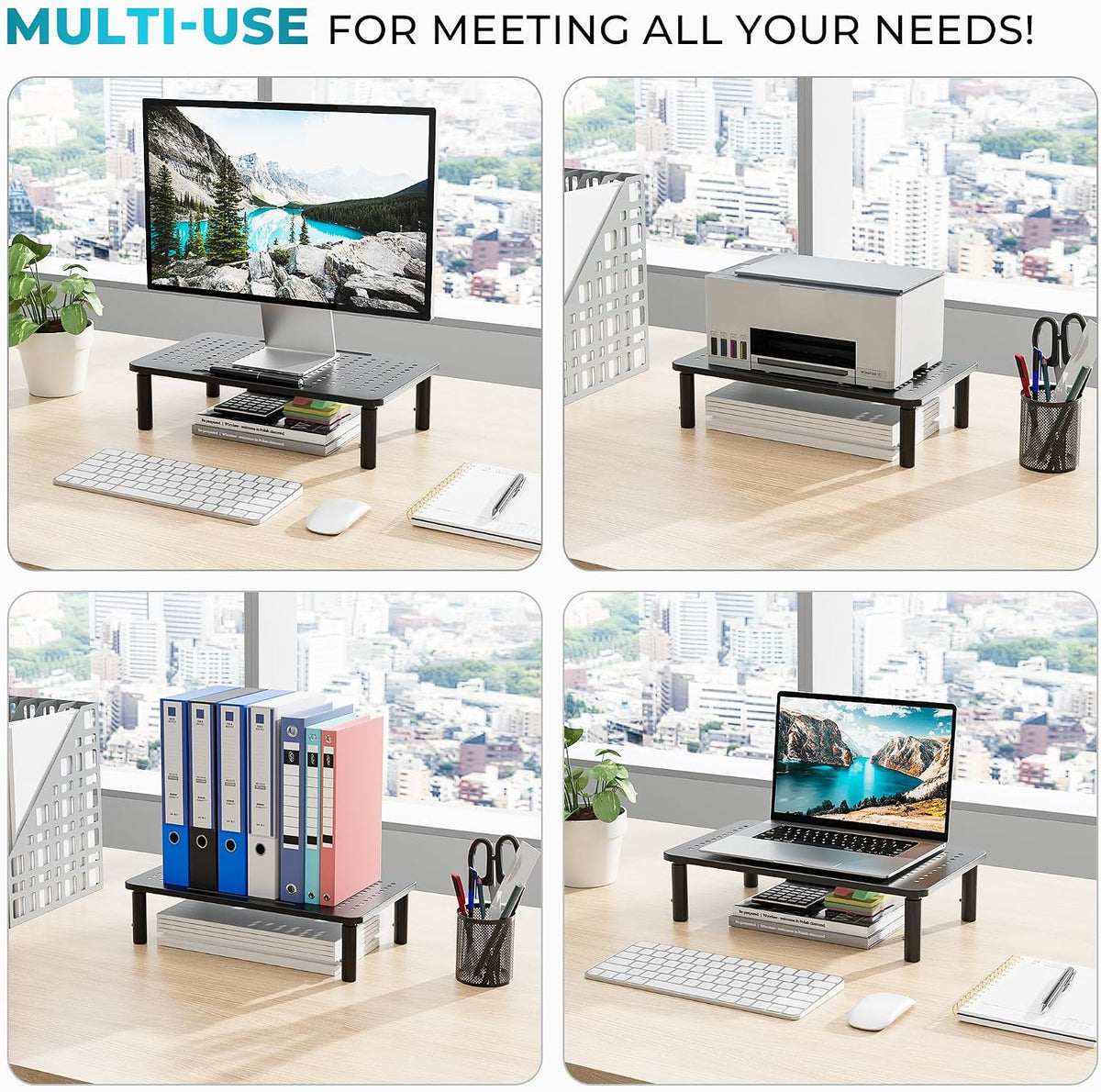 BONTEC Adjustable Monitor Stand Riser with Drawer, Ergonomic Mesh Platform Computer Monitor Stand for Desk, Ventilated Laptop and PC Stand with Cable Management, Supports up to 44lbs