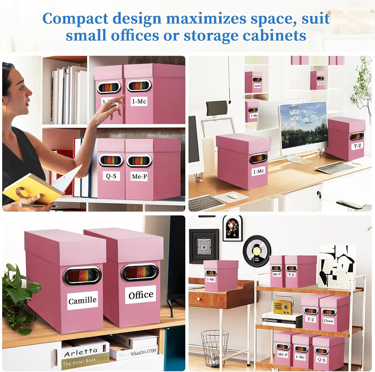 File Organizer Box with Lid & Handle, Thickened Cardboard Hanging File Folder Storage Boxes for Letter Size, Portable Filing Organizer for Office, Home, Classroom, Black