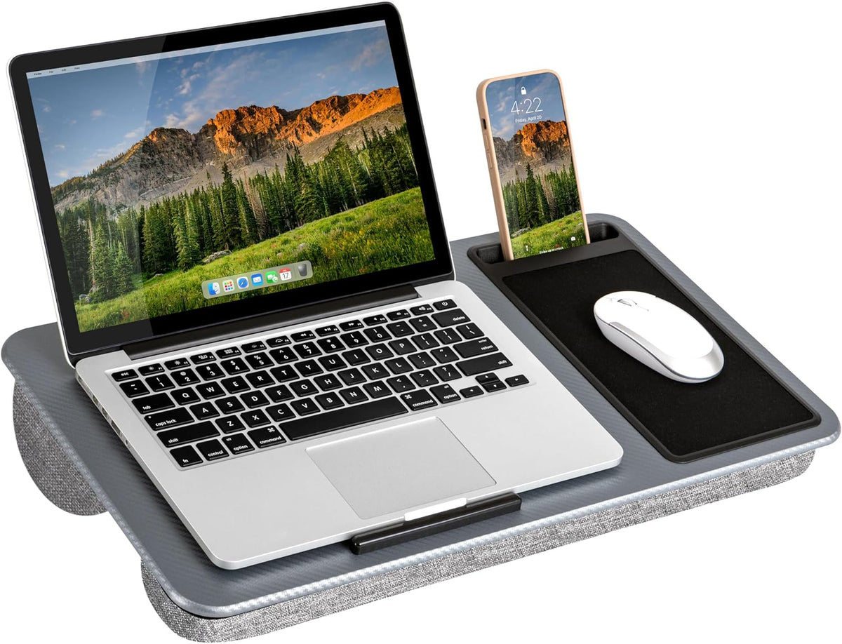 LAPGEAR Home Office Pro Lap Desk with Wrist Rest, Mouse Pad, and Phone Holder - Black Carbon - Fits up to 15.6 Inch Laptops - Style No. 91598