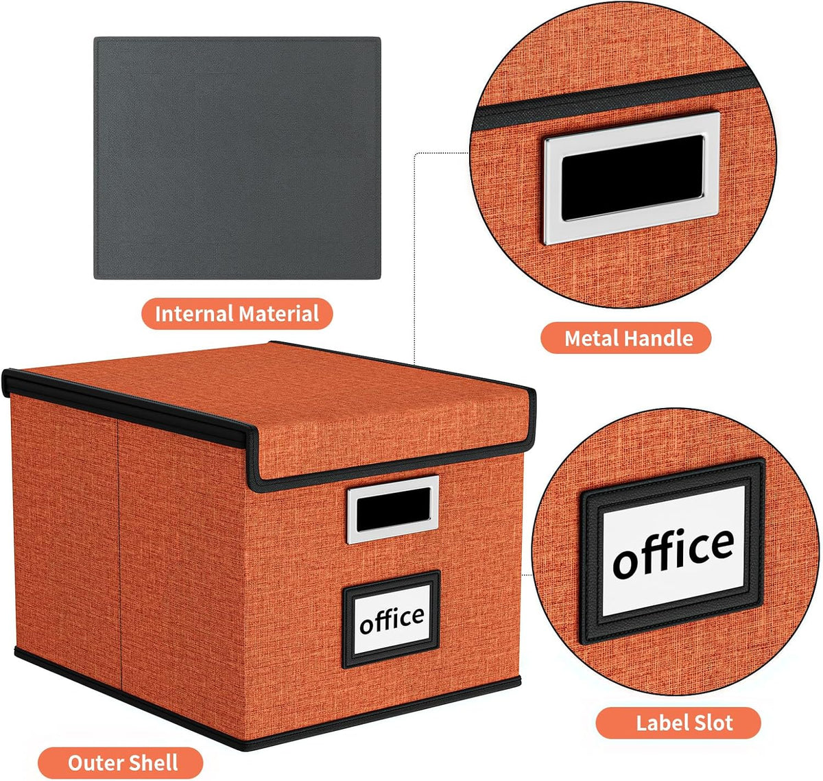 Upgraded Portable File Organizer Box with Lid, Collapsible Linen Hanging Filing Storage Boxes with Plastic Slides, Decorative Home/Office Filing System Box for File and Folders Storage (Gray)