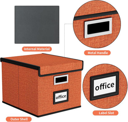 Upgraded Portable File Organizer Box with Lid, Collapsible Linen Hanging Filing Storage Boxes with Plastic Slides, Decorative Home/Office Filing System Box for File and Folders Storage (Gray)