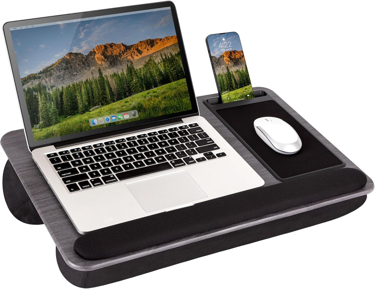 LAPGEAR Home Office Pro Lap Desk with Wrist Rest, Mouse Pad, and Phone Holder - Black Carbon - Fits up to 15.6 Inch Laptops - Style No. 91598