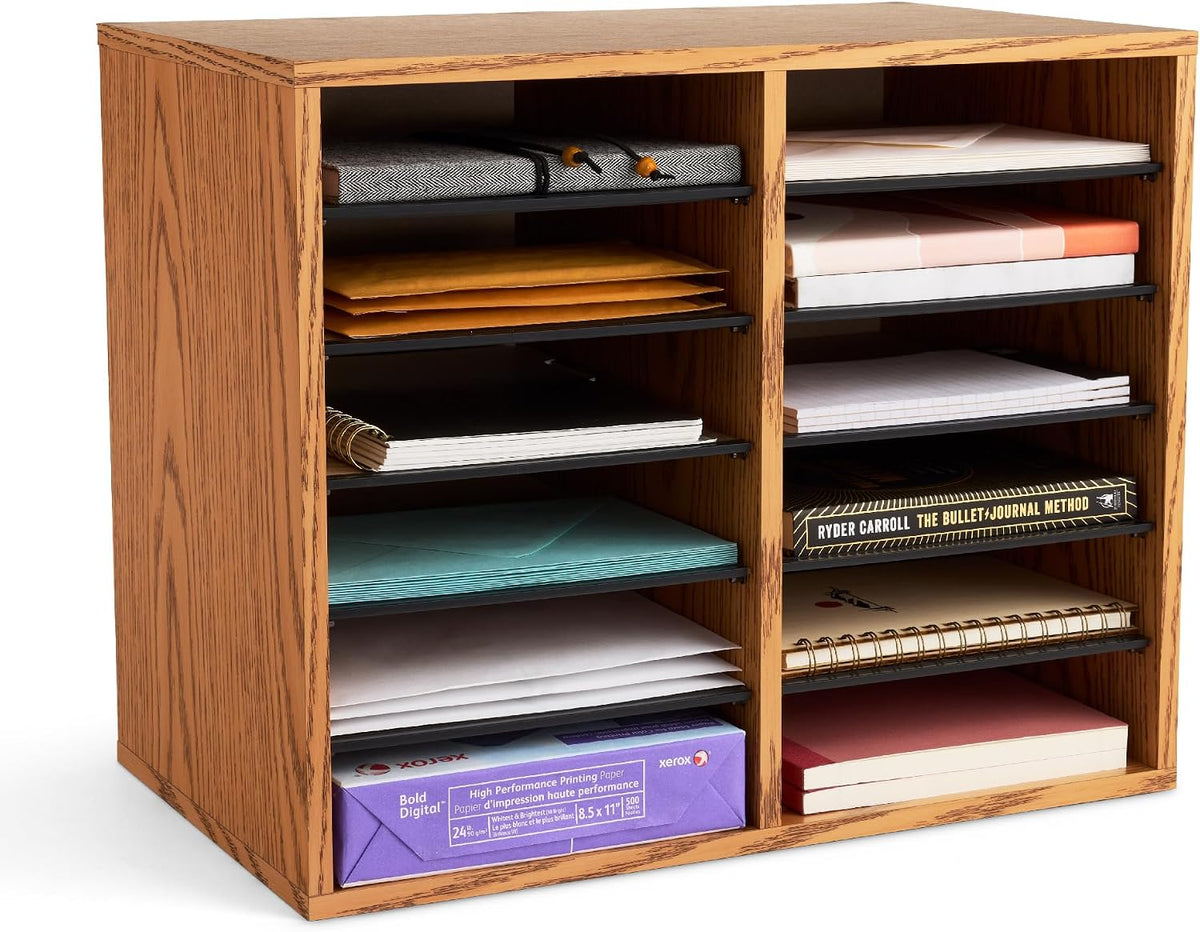 Safco 9422GR Wood Adjustable Literature & Paper Organizer, 16 Adjustable Compratment, Stackable Durable Construction, Home, Office, Mailroom, Classroom Mailbox , Gray