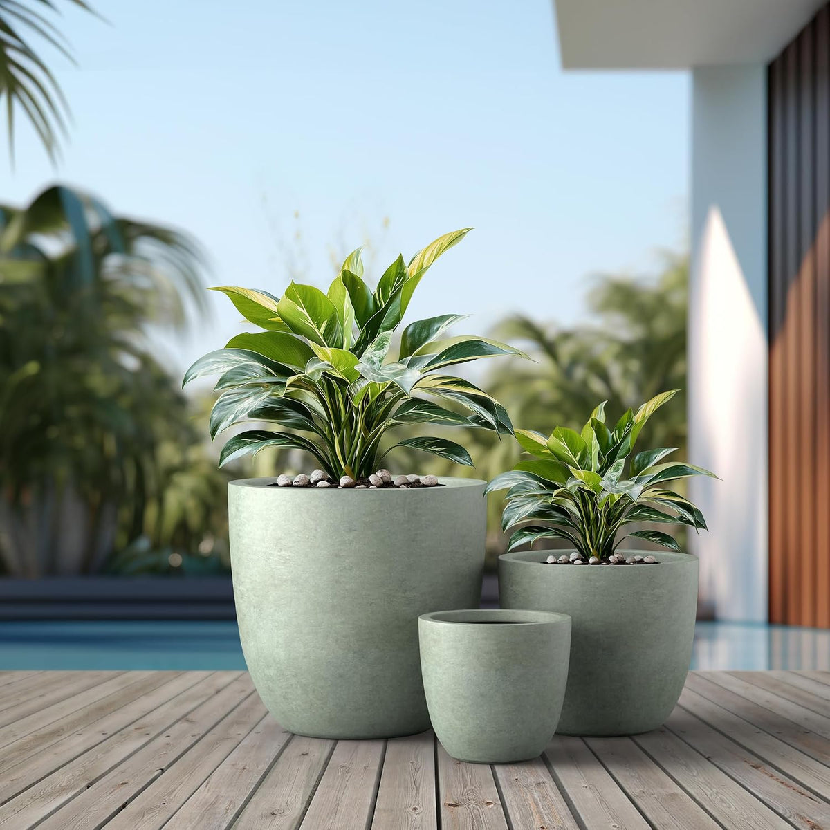 Kante 8.9" H x 10" W Small Concrete Planter, Compact Desktop Plant Pot with Drainage Hole & Rubber Plug – Lightweight Breathable Cement Container for Succulents, Cactus, Herbs, Indoor Outdoor, Gift