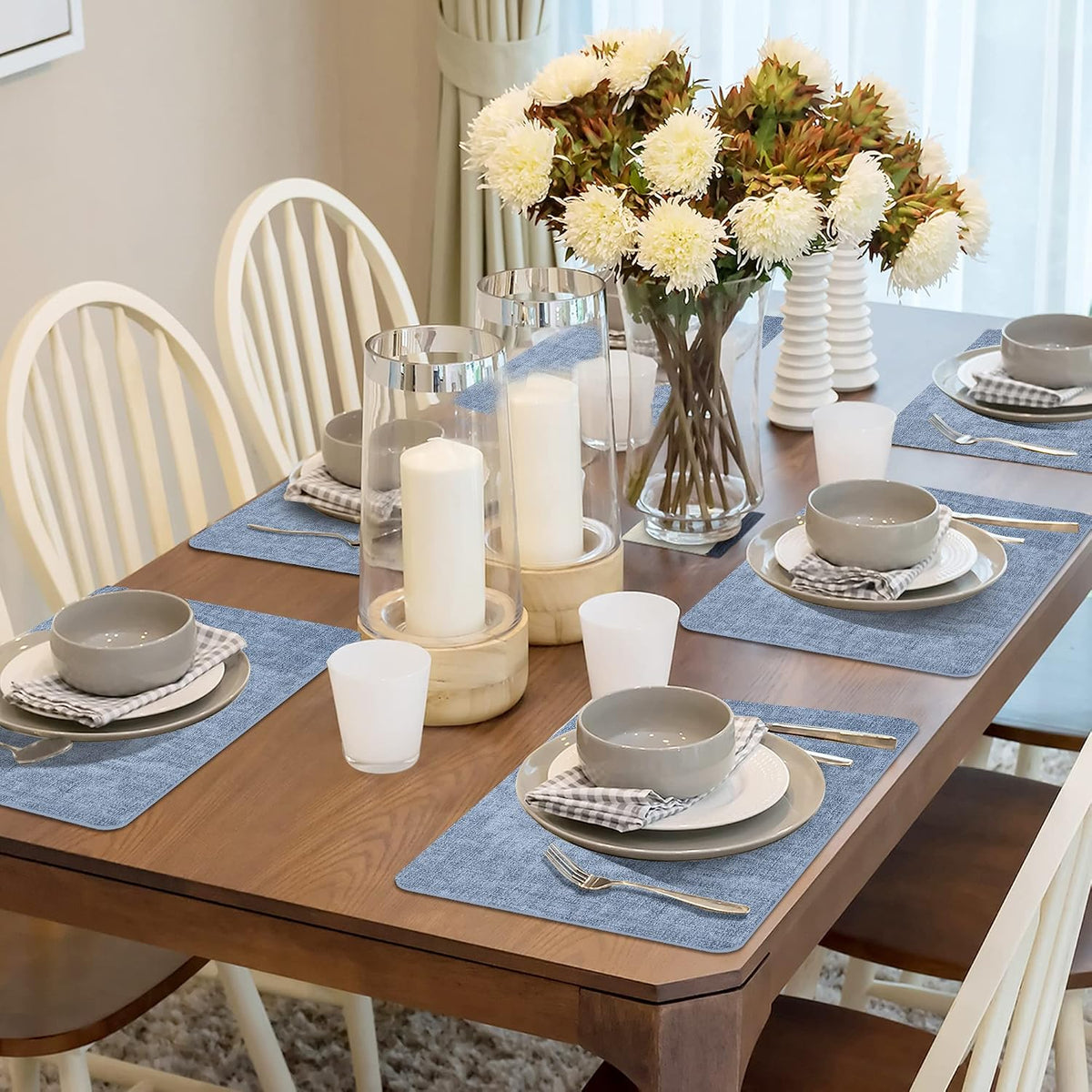 Maxpearl Faux Leather Placemats Set of 6 - Waterproof - Wipe Clean - Heat Resistant - Anti Slip Dining Table Place Mats, Suitable for Indoor & Outdoor Use, 17’’×12’’, Beige