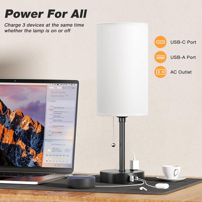 Dicoool Bedside Table Lamp for Bedroom - Small Desk Lamp with USB Ports