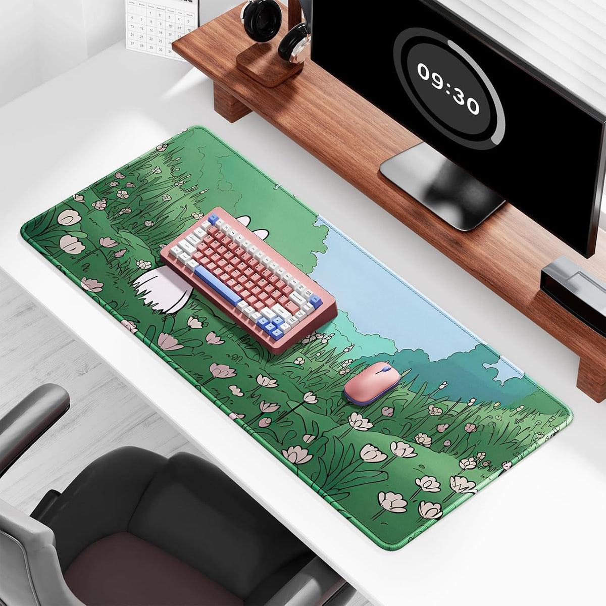 Auhoahsil Desk Mat, Ultra Large Mouse Pad, XXL Gaming Mousepad, Green Tropical Leaves Deskpad, Big Extended Full Size Mouse Pad, Desktop Desk Matt for Keyboard, Laptop & Computer, 35.5 x 15.7 in - Colors A